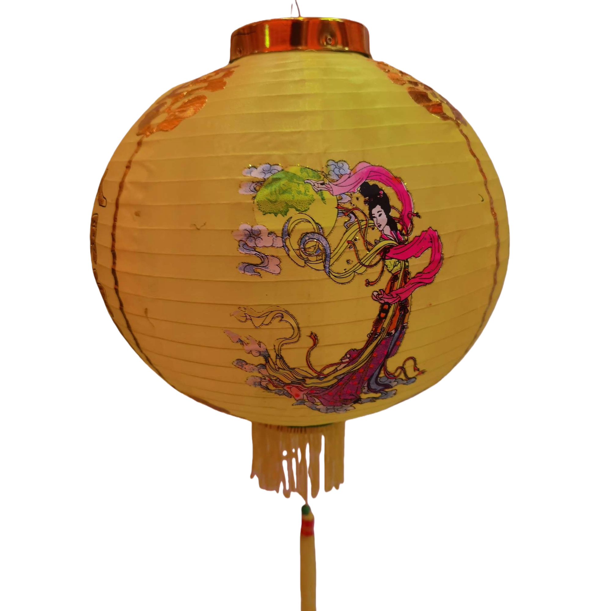 Yellow paper lantern with fairy flying sky pattern decorative lamp, festival hanging decoration Item Picture