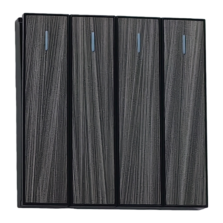 S16 gris/amarillo patrón de madera cuatro puertas interruptor de pared de control único 86 tipo zócalo de pared para comercio exterior especial Item Picture
