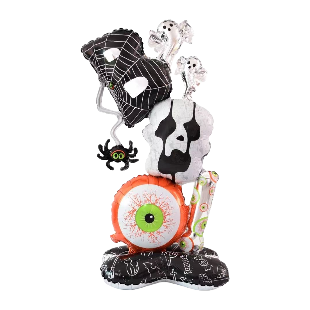 Black spider web skull, green eyes, transparent ghost spider base, balloon combination Item Picture