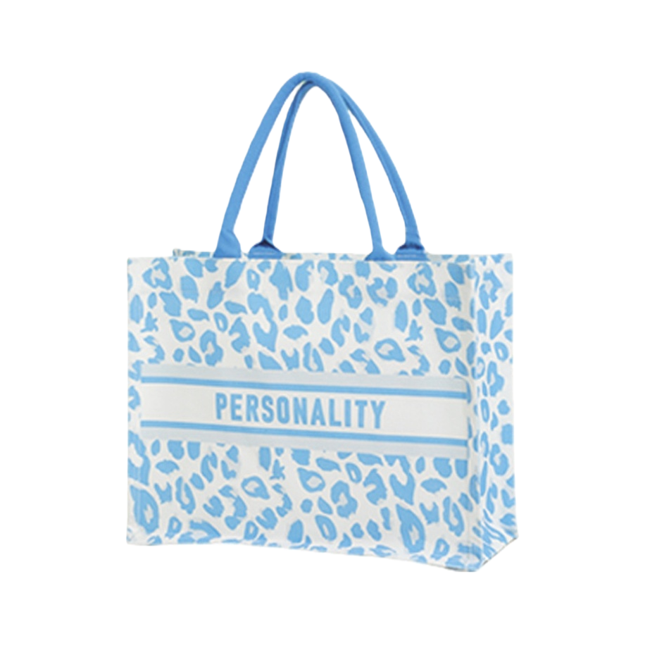 Bolso azul leopardo canvas tote con estampado de letras de personalidad con asa azul Item Picture