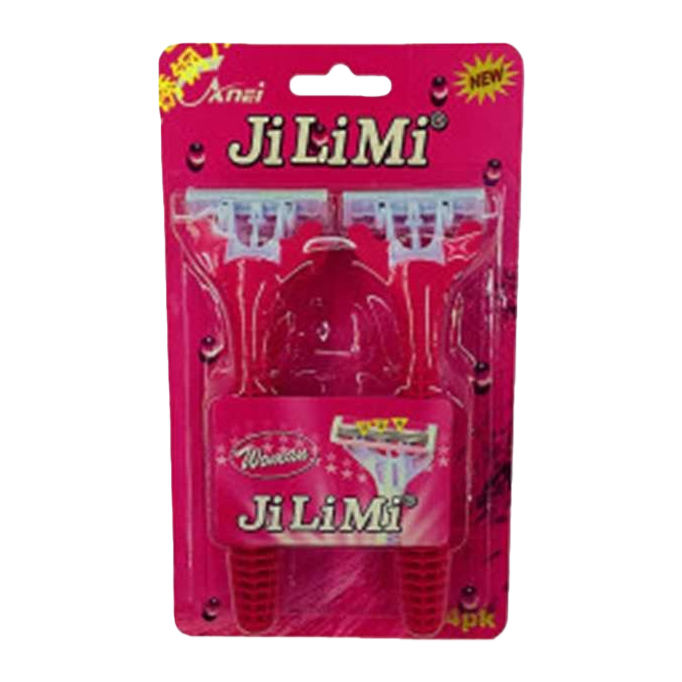 The pink packaged ladies' hair removal knife comes with 4 heads and is a portable and gentle hair removal tool Item Picture