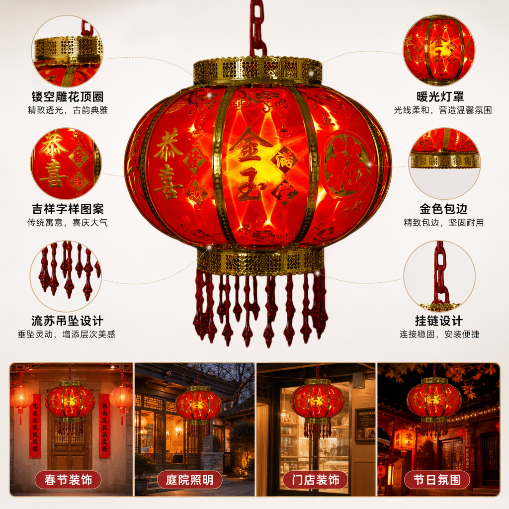 Red lantern hand-woven fabric hanging decoration for the living room entrance hall, Spring Festival home decoration
