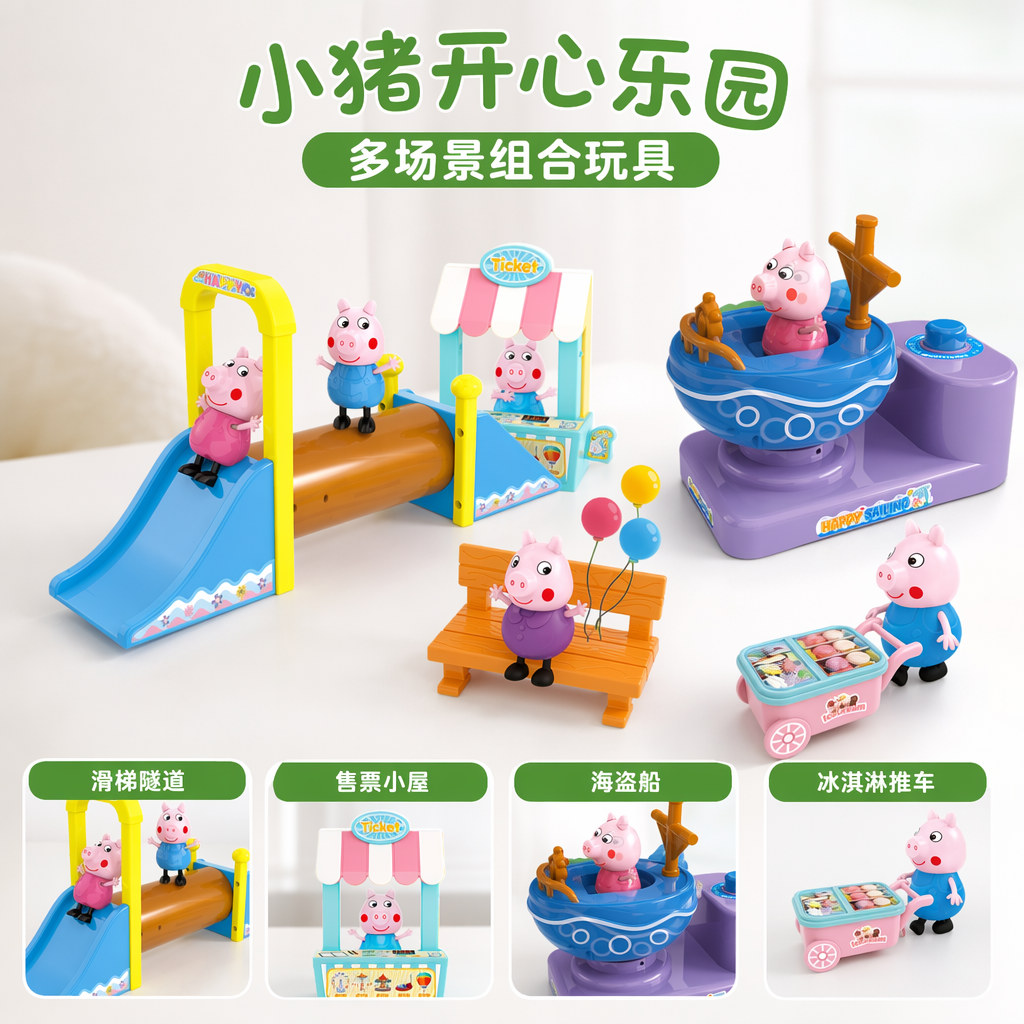 Colorful peppa pig land toy set para niños puzzles early learning muñecas interactivas