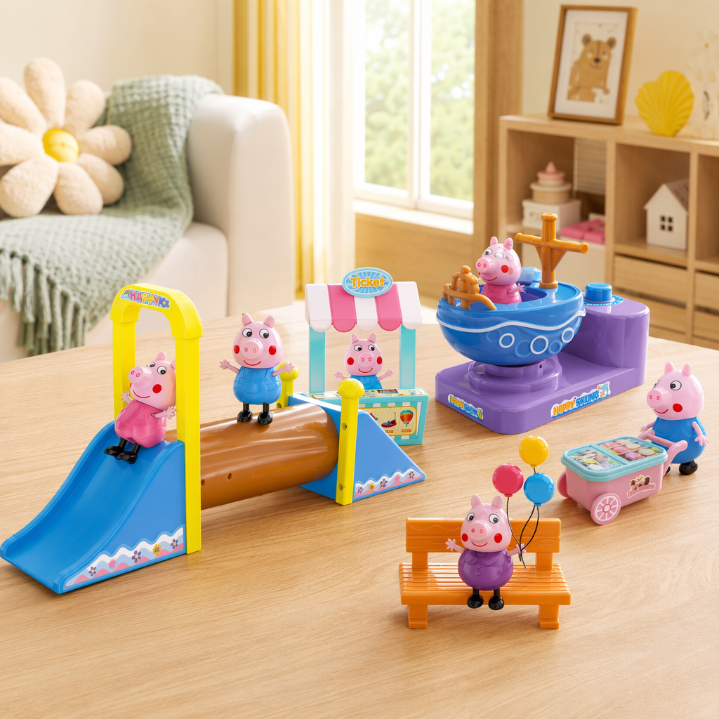 Colorful peppa pig land toy set para niños puzzles early learning muñecas interactivas details Picture