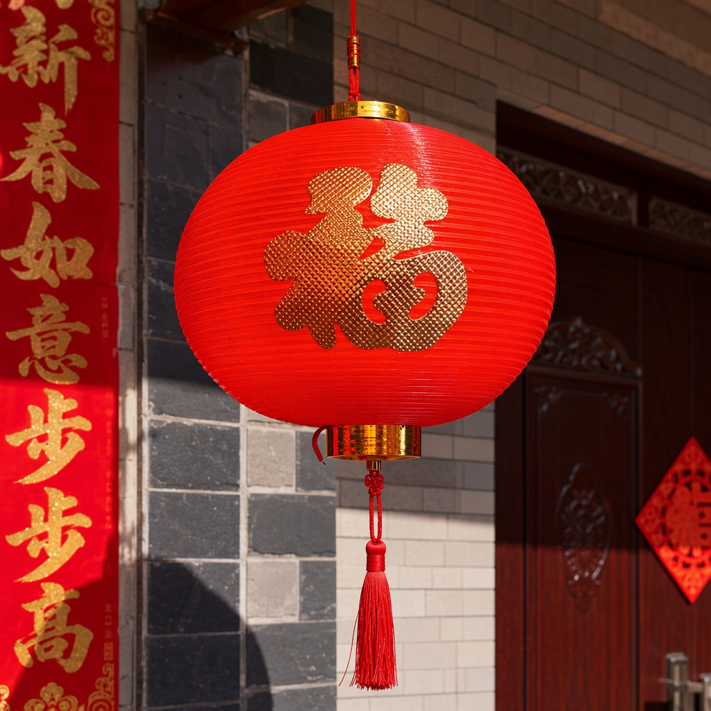 Red lantern, golden "Fu" character, velvet fabric living room Spring Festival decorative pendant details Picture