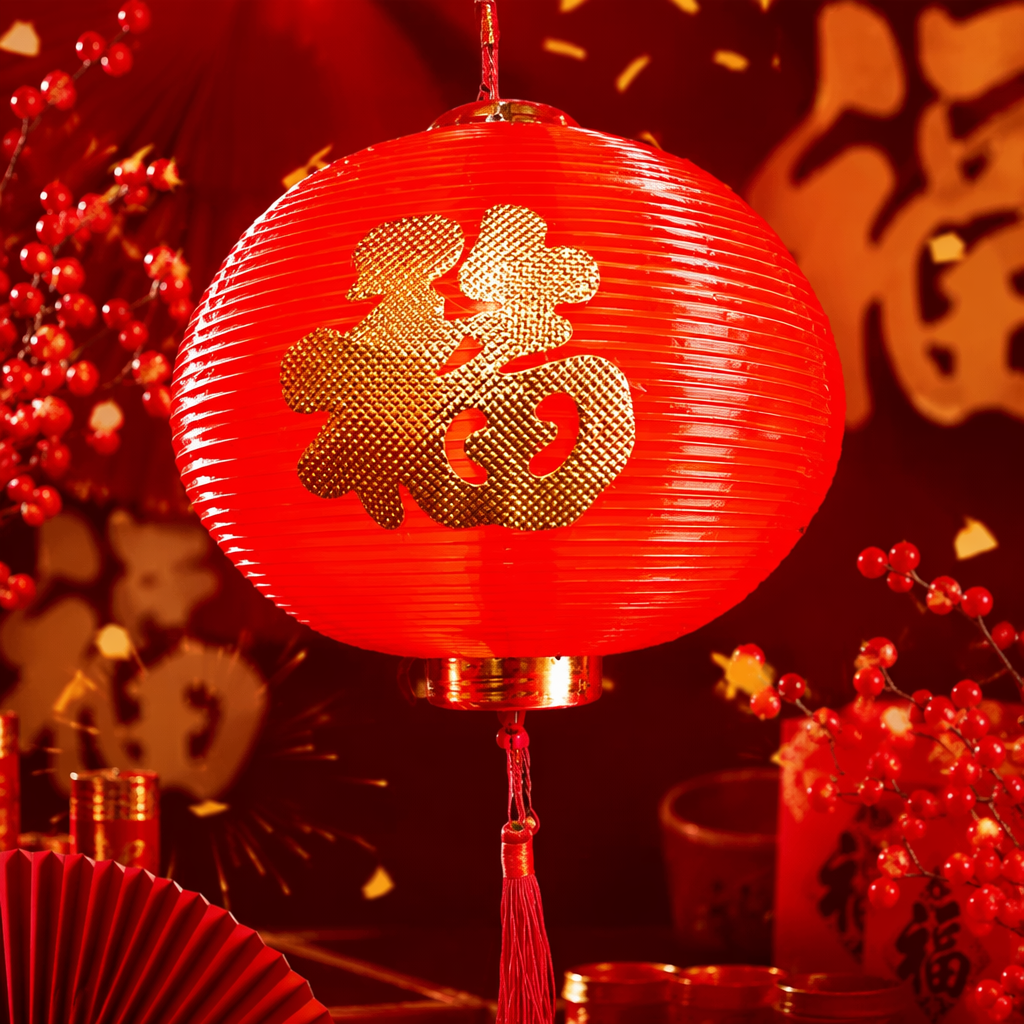 Red lantern, golden "Fu" character, velvet fabric living room Spring Festival decorative pendant Specification image