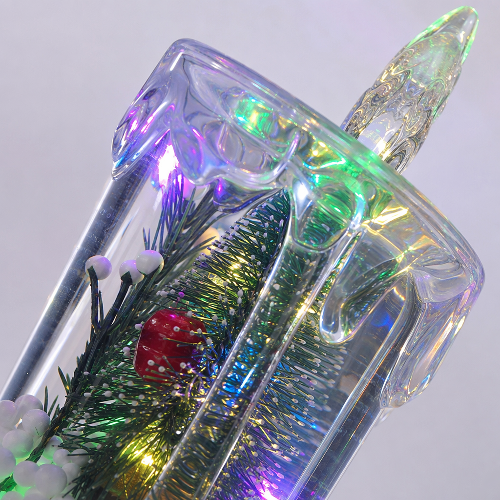 The transparent candle-shaped decorative lamp contains miniature Christmas tree lights and festive atmosphere lights Application Scenario