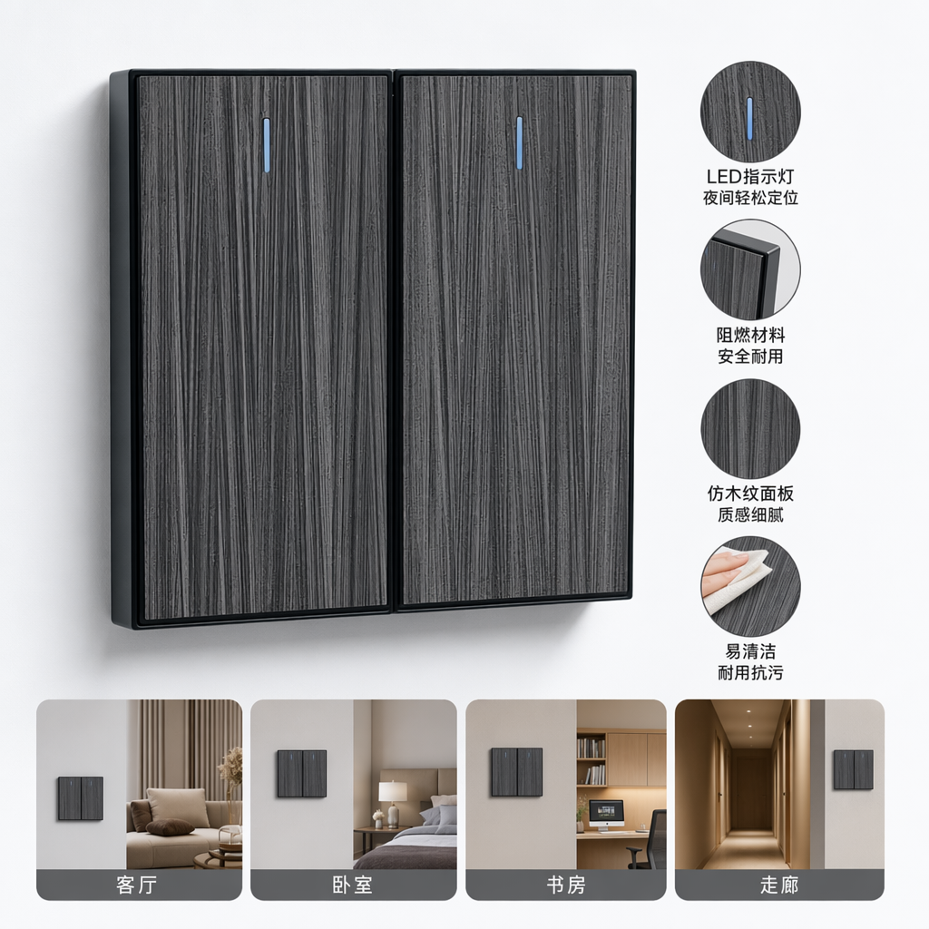S16 gris/amarillo madera grano de dos puertas interruptor de pared de control único universal simple moderno toma de pared outlet especial para