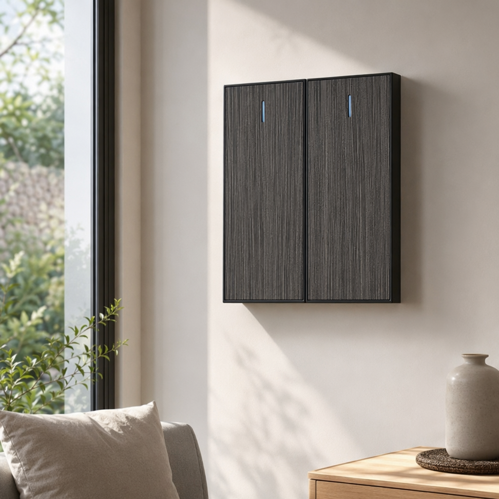 S16 gris/amarillo madera grano de dos puertas interruptor de pared de control único universal simple moderno toma de pared outlet especial para details Picture