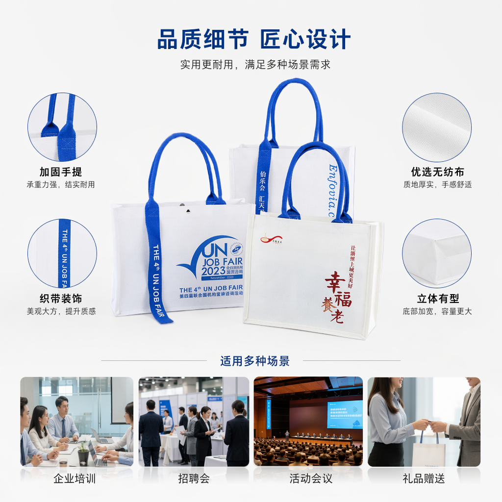 白色帆布手提袋 大容量简约百搭环保购物袋