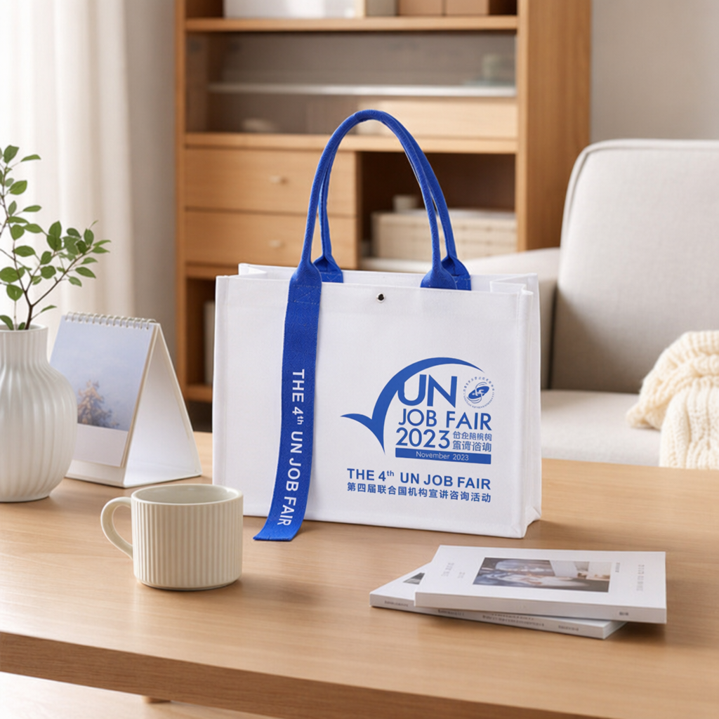 White canvas handbag, large-capacity, simple, versatile and eco-friendly shopping bag details Picture