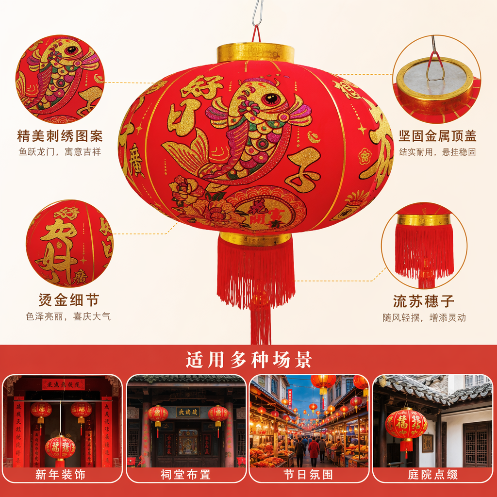 Red carp lanterns, Chinese-style living room decorative hanging lamps, festive and joyous home ornaments