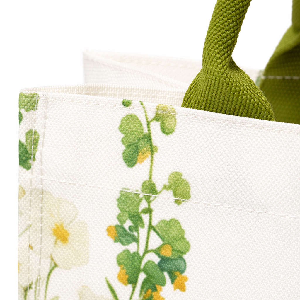 Bolsa de lona con asas verdes blanco naranja flores hojas verdes patrón Chamomile eslogan inglés Application Scenario
