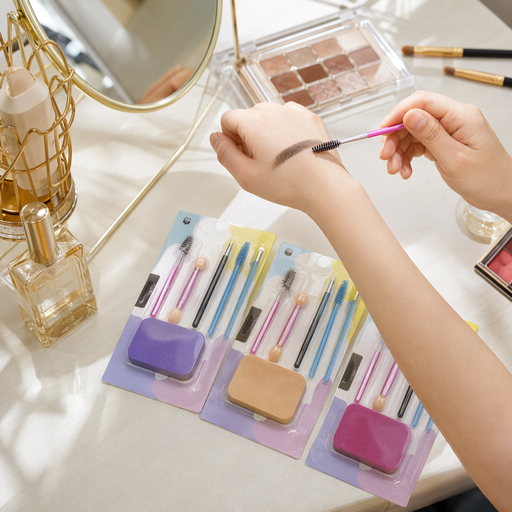 Colorful makeup tool set, multi-functional makeup brush combination, portable storage details Picture