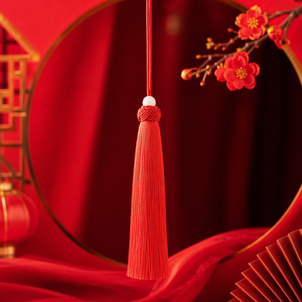 红色流苏细节图