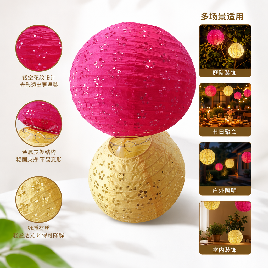 Colorful paper lanterns, DIY decorative lights, festive atmosphere hanging decorations, suitable for both indoor and outdoor use