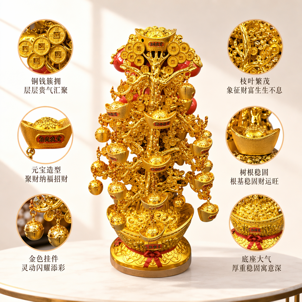 金色招财树仿真装饰摆件客厅玄关风水招财好运家居绿植