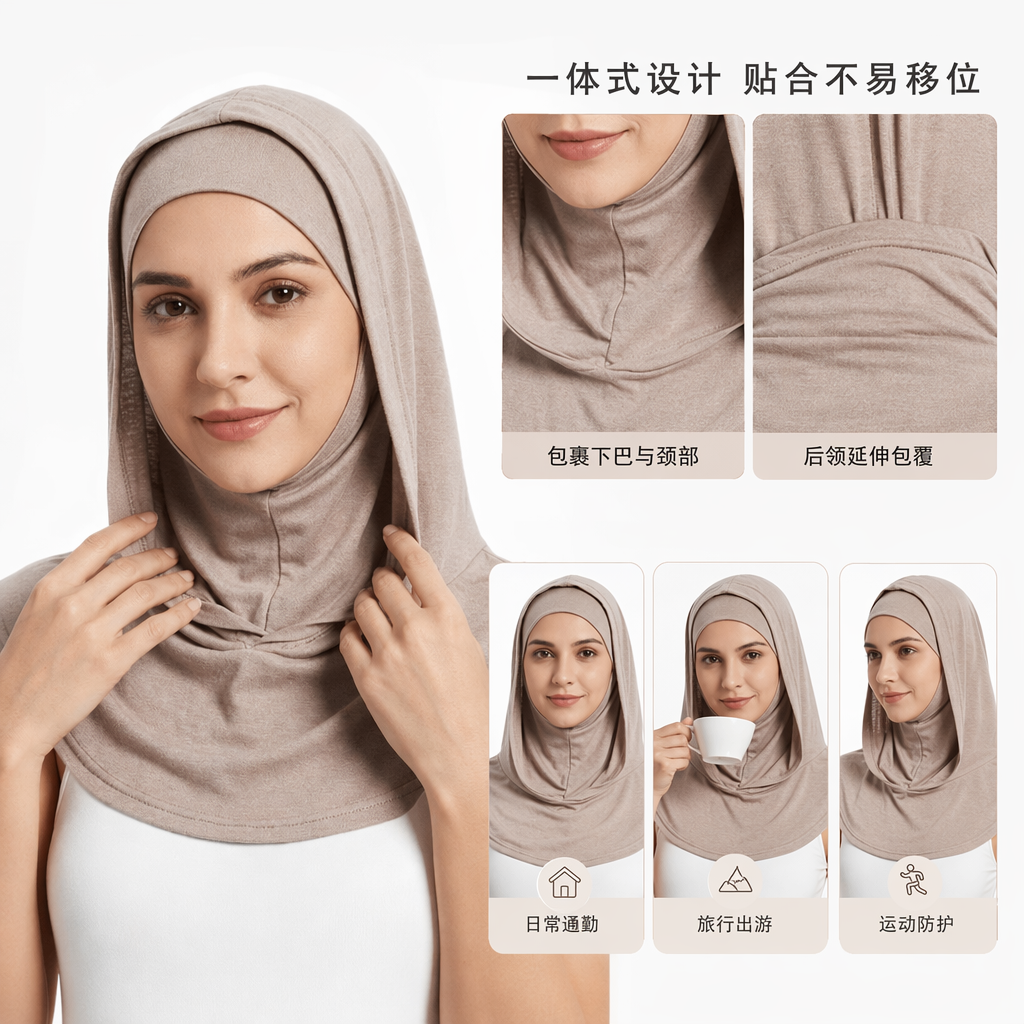 米色头巾女款覆盖头部颈部防晒保暖通用
