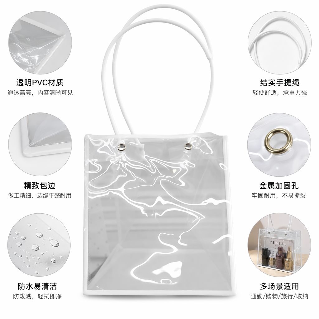 透明手提袋大容量防水可折叠便携购物收纳袋