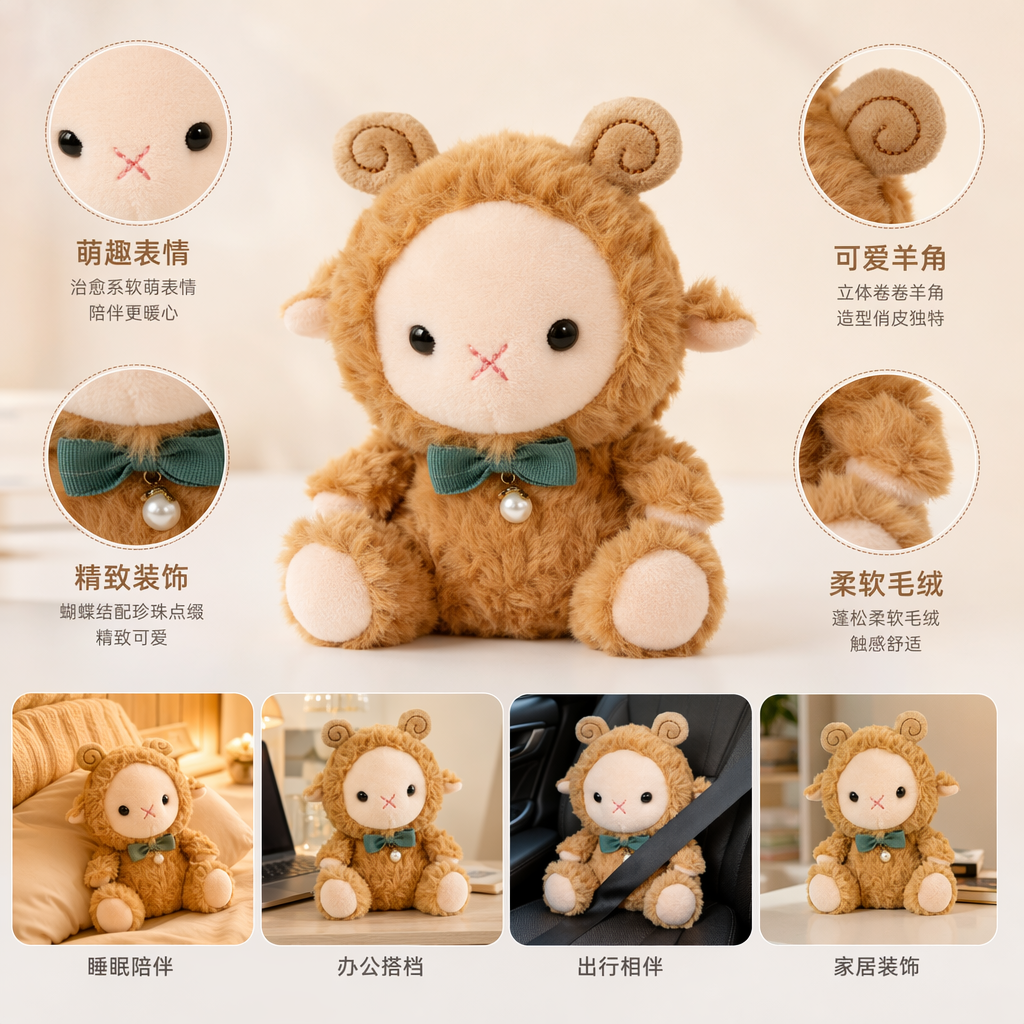 Brown plush monkey doll, cute throw pillow, fabric children's gift, plush toy