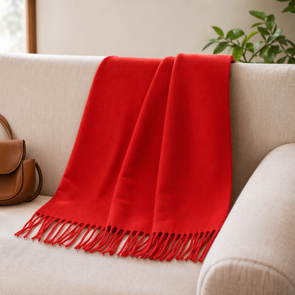 The red cashmere scarf is light and warm, a must-have for daily commutes in autumn and winter details Picture