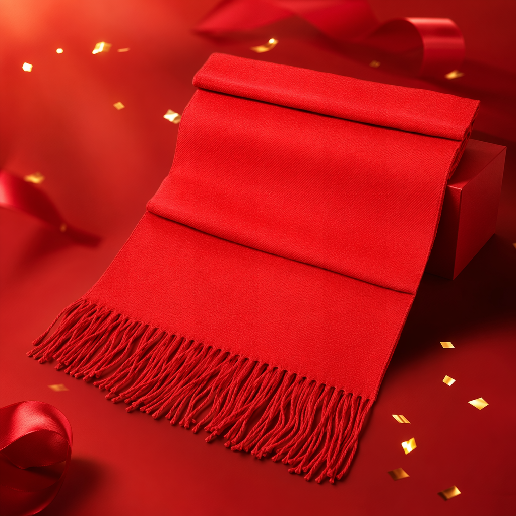 The red cashmere scarf is light and warm, a must-have for daily commutes in autumn and winter Specification image