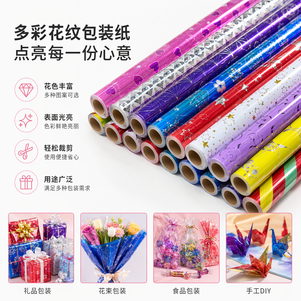 多彩礼品包装纸卷 婚庆派对通用加厚防撕彩色卷纸