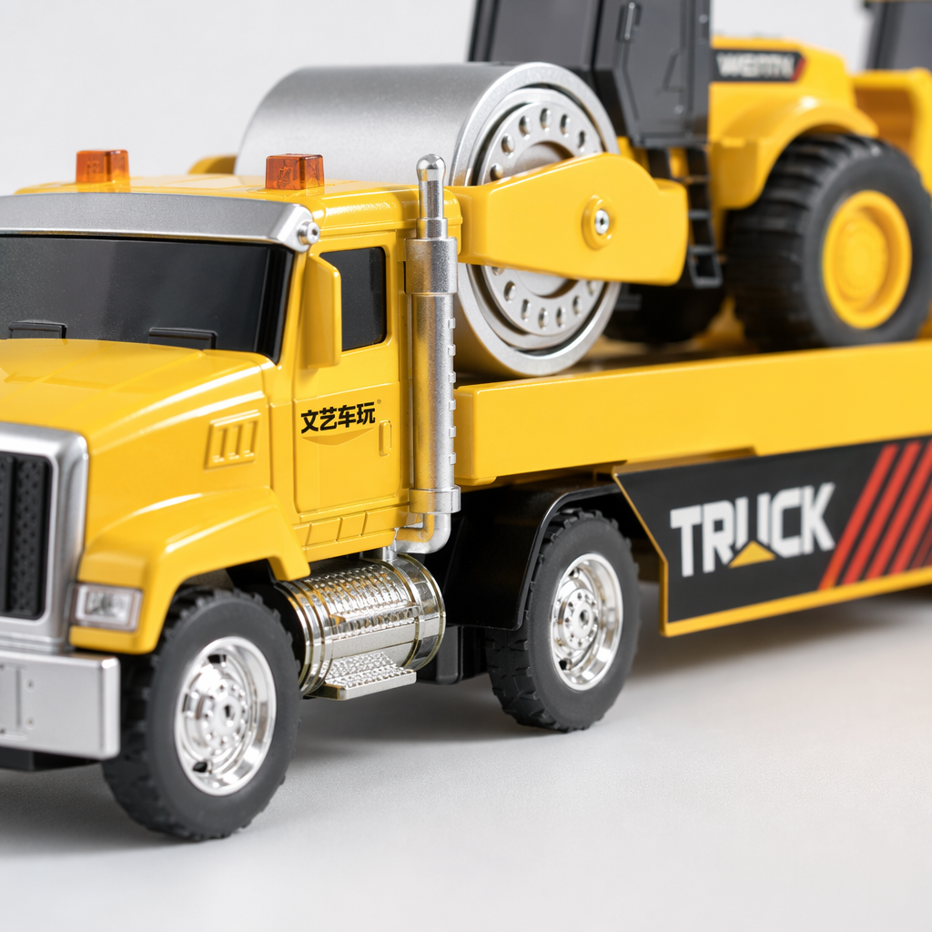 Yellow engineering vehicle toy set includes trailer trucks, rollers, excavators and construction machinery Application Scenario