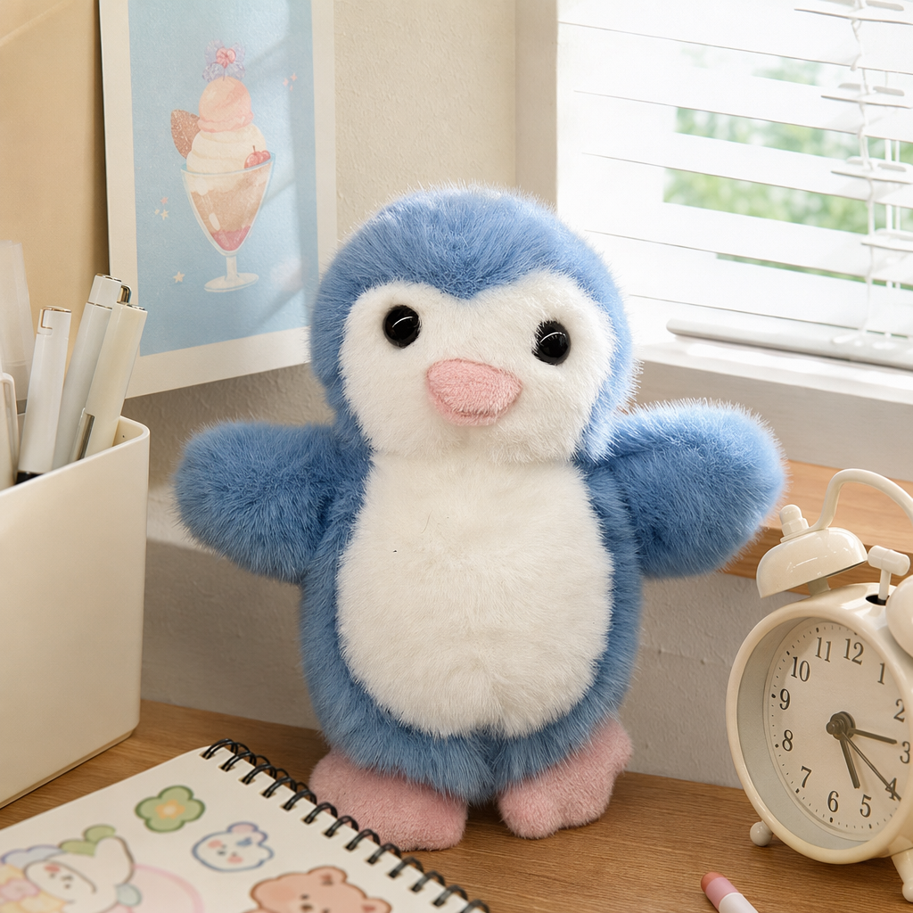 Blue penguin plush toys, cute throw pillows, children's soothing dolls, home decoration details Picture