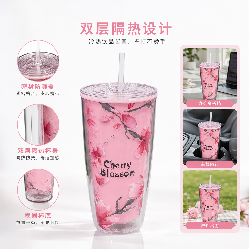 轻便耐用塑料水杯 日用百货760ml女生款