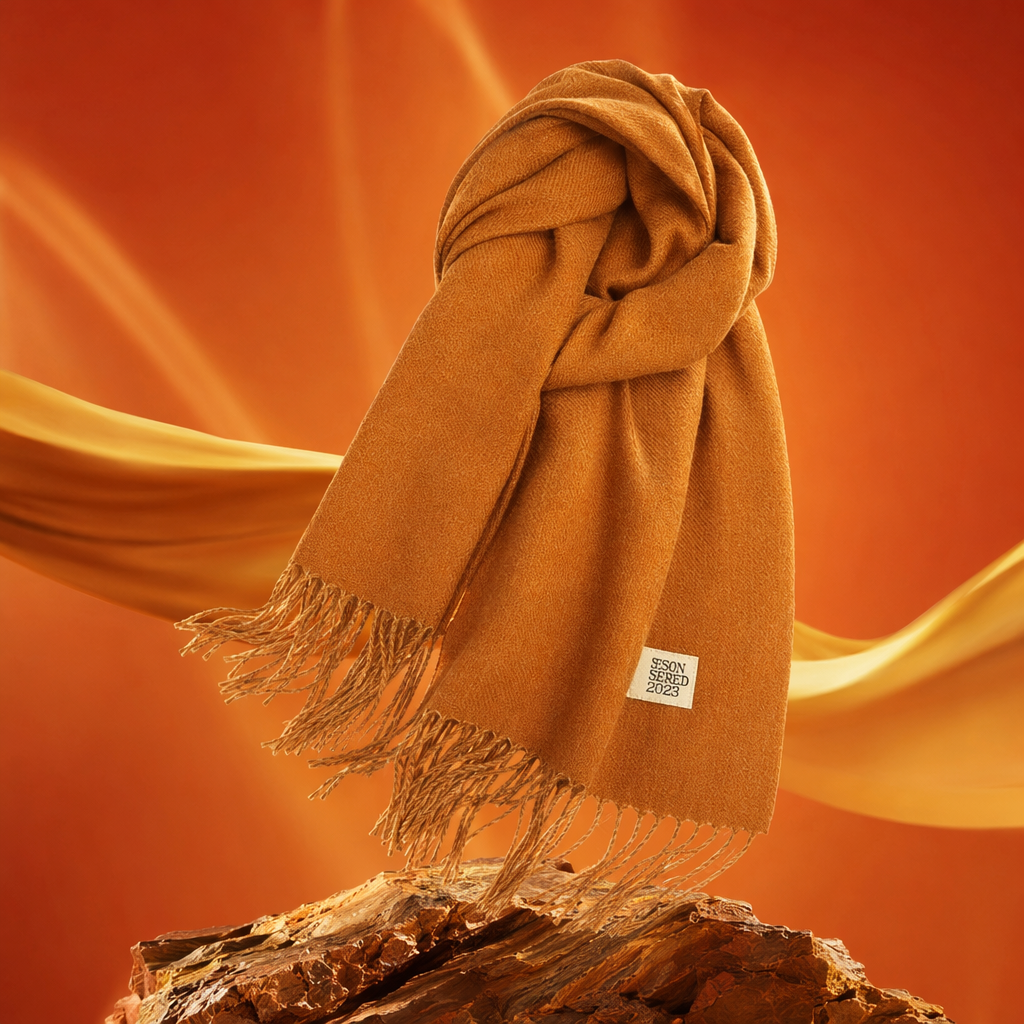 الوشاح البرتقالي البرتقالي، الخريف، والحياكة الطويلة من القطن النقي Specification image
