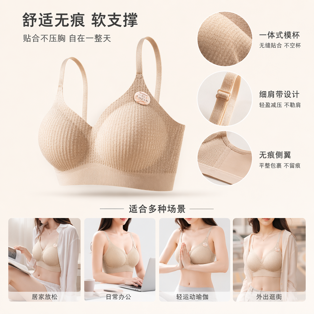 Multi-color textured comfortable bra without underwire, gathering breathable women's underwear