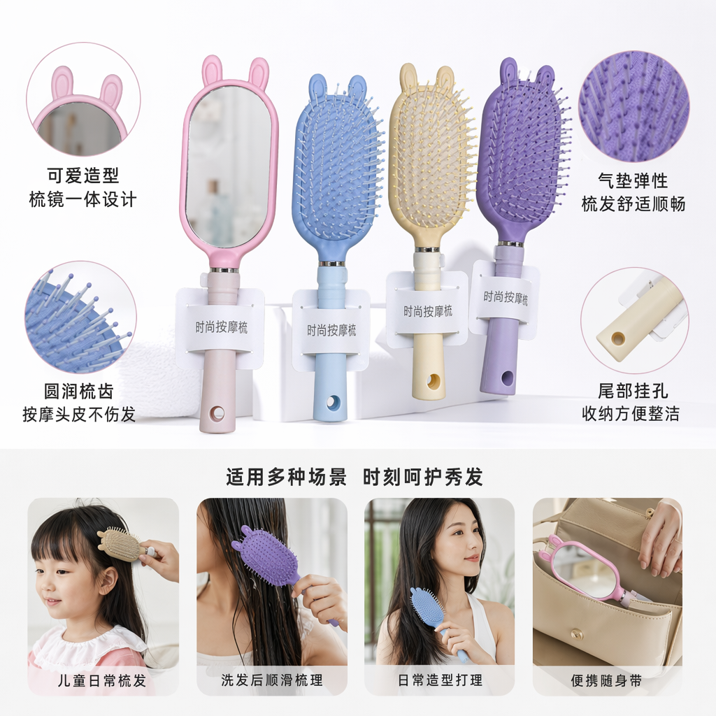 A set of colorful rabbit-ear shaped combs with a sweet and cute girlish style for portable grooming tools