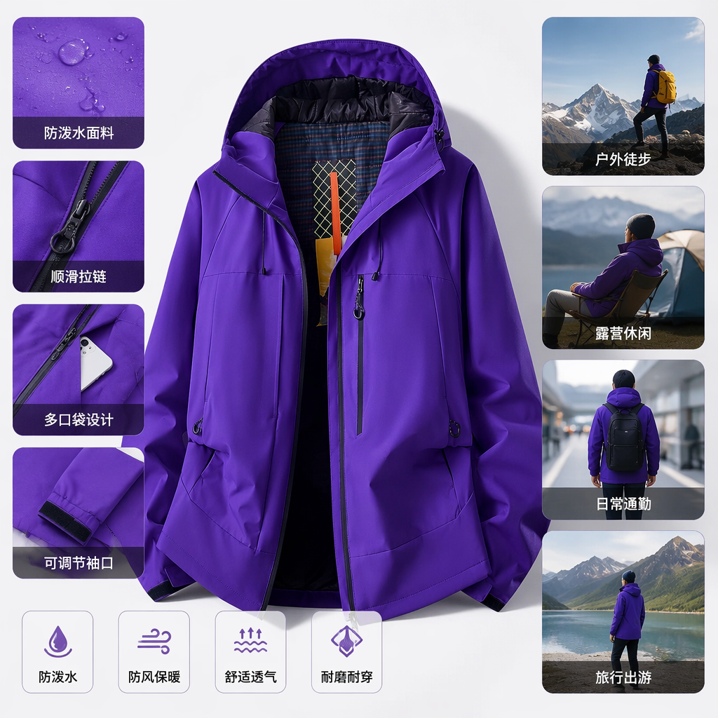 紫色连帽外套女春秋薄款休闲百搭防风保暖外套
