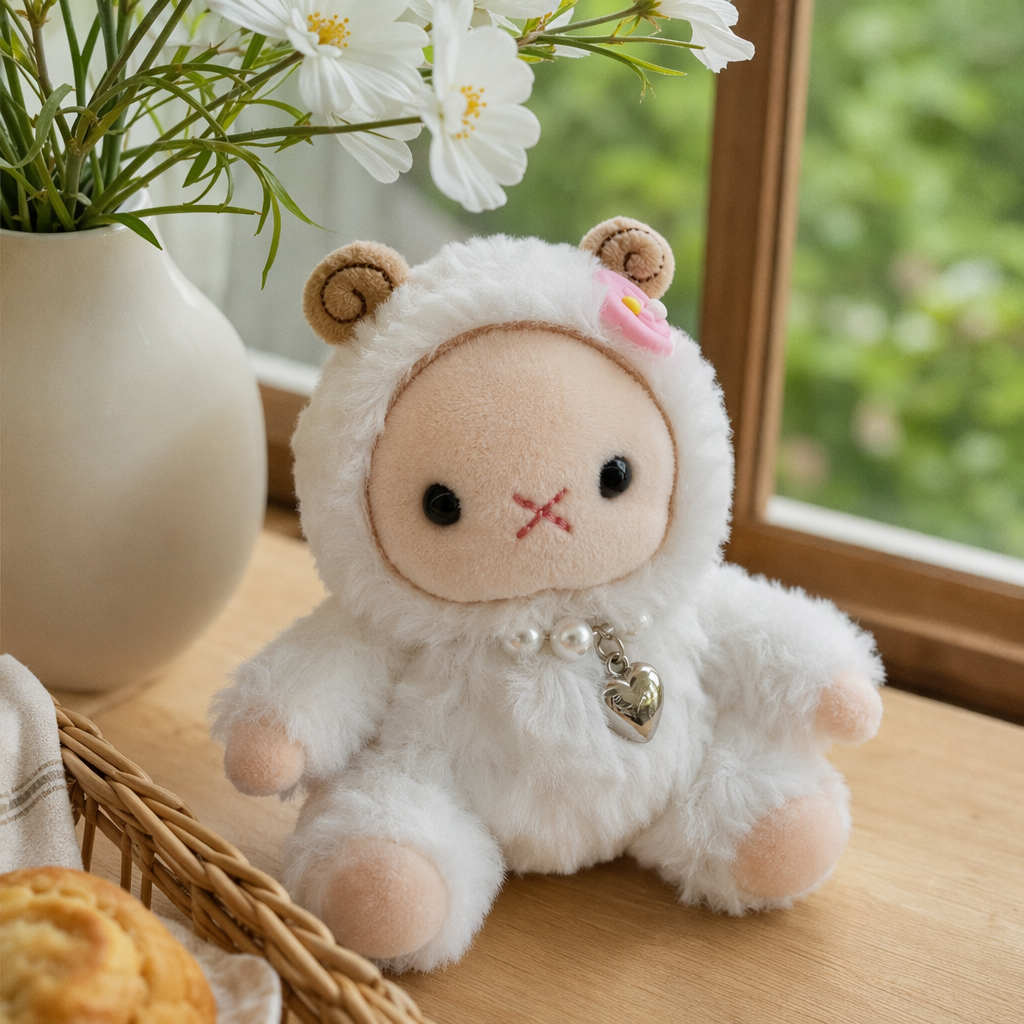 White plush sheep dolls, cute throw pillows, plush toys, fabric home decoration details Picture