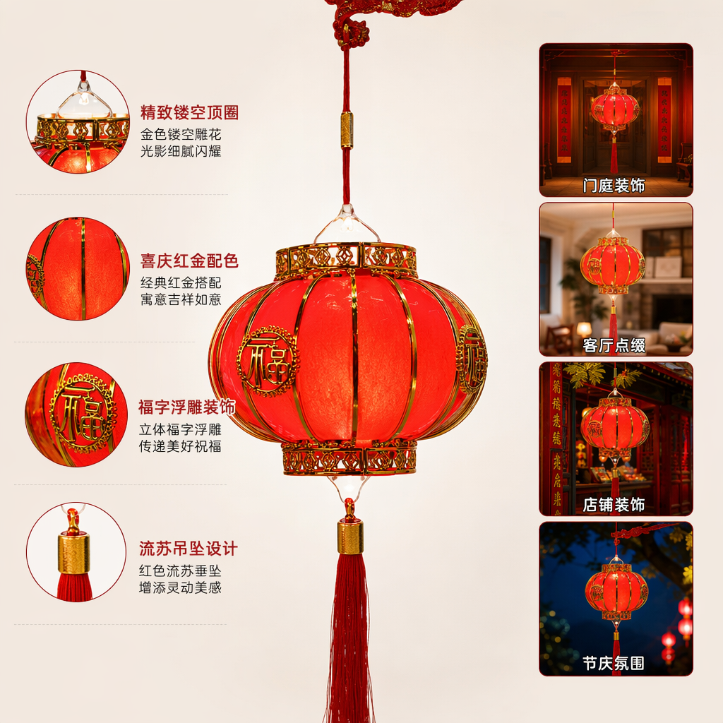 Red lanterns, household decorations, festive pendants, living room, entrance hall and courtyard lighting fixtures