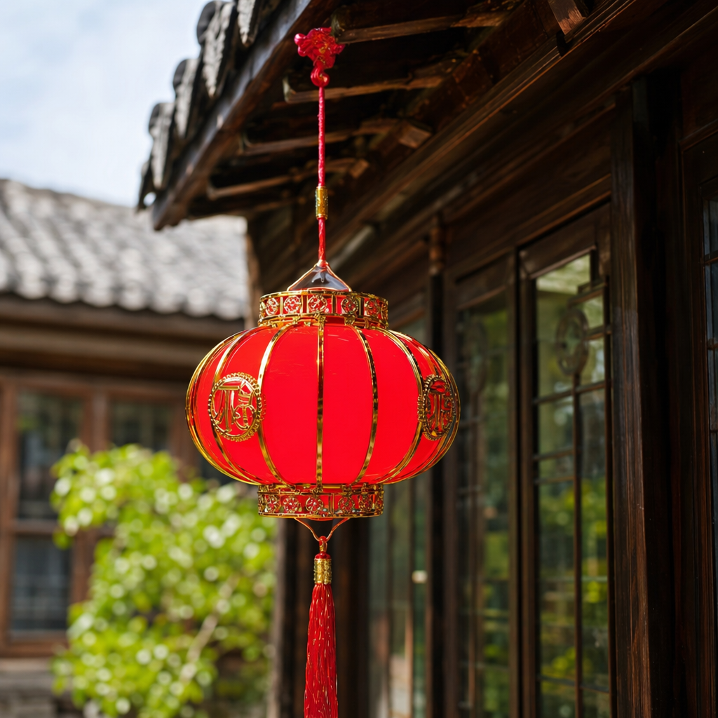Red lanterns, household decorations, festive pendants, living room, entrance hall and courtyard lighting fixtures details Picture