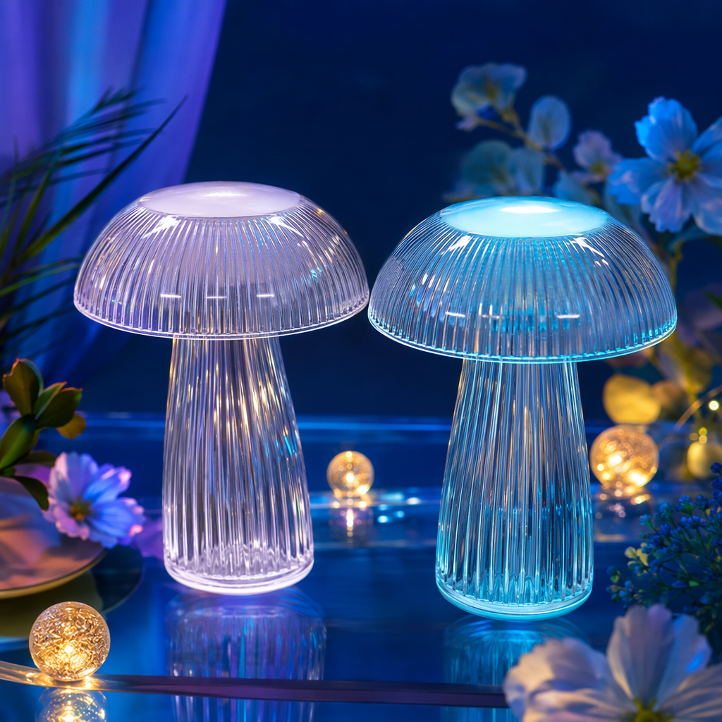 Transparent striped mushroom-shaped creative table lamp, home decoration, bedroom bedside lamp Specification image