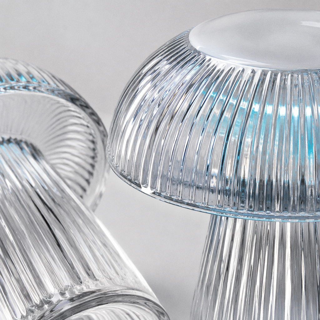 Transparent striped mushroom-shaped creative table lamp, home decoration, bedroom bedside lamp Application Scenario