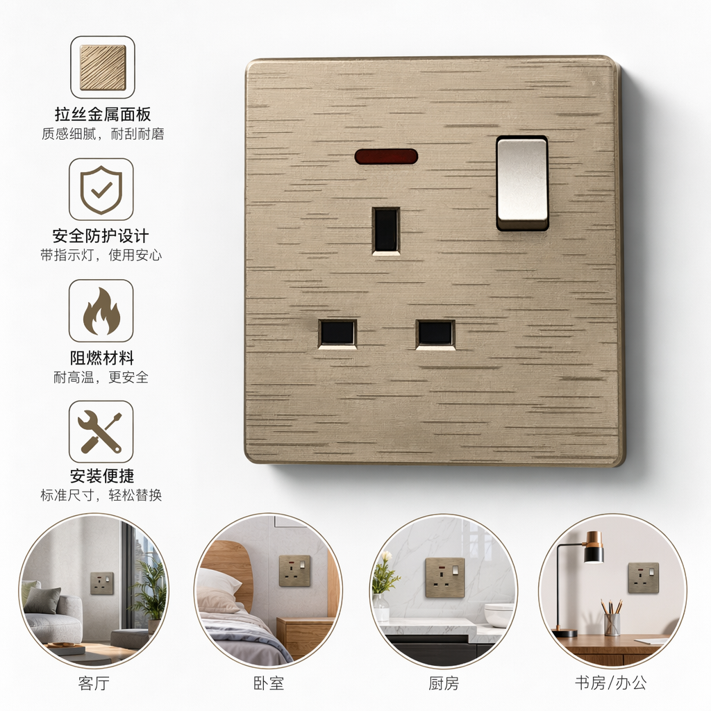 M1 oro/gris 13A pared zócalo tipo 86 interruptor zócalo salida combinada especial para