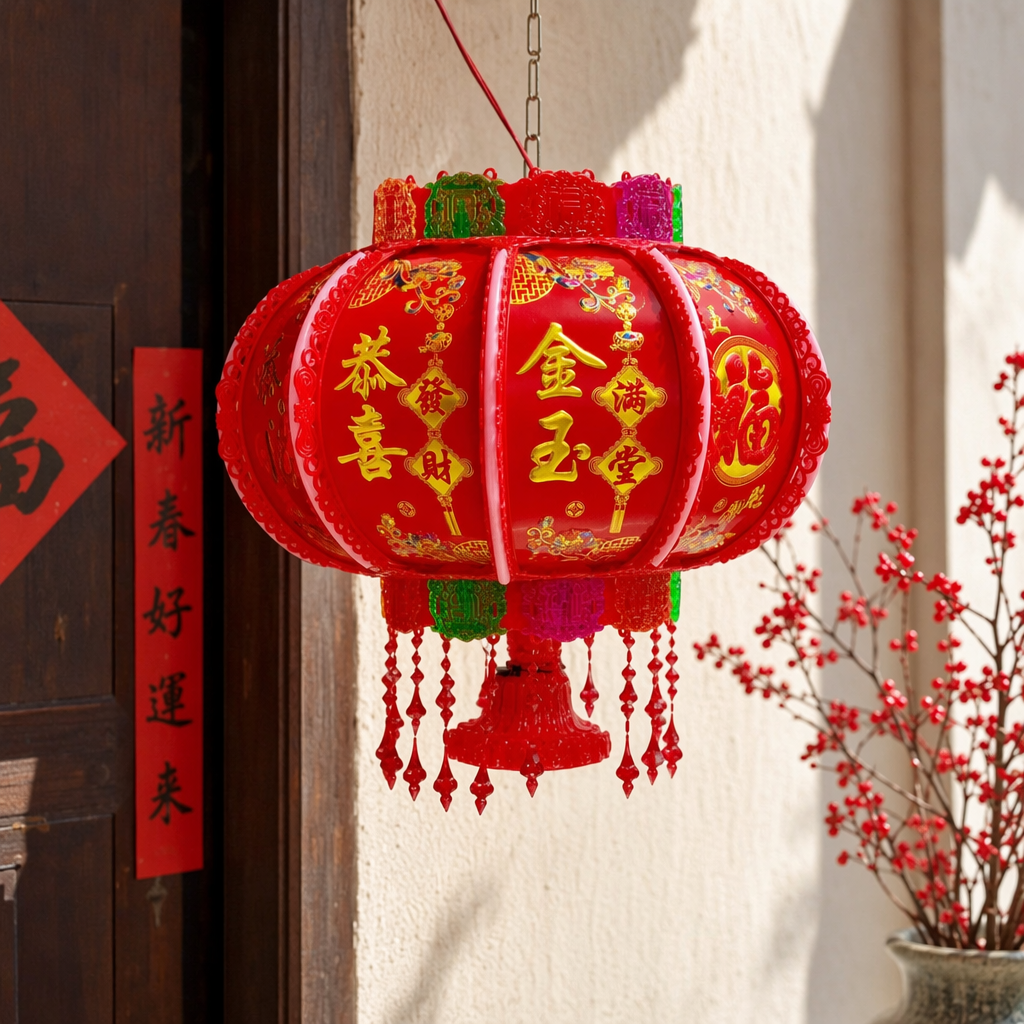 Red lantern made of aluminum alloy, foldable and portable, festival celebration decorative hanging lamp details Picture