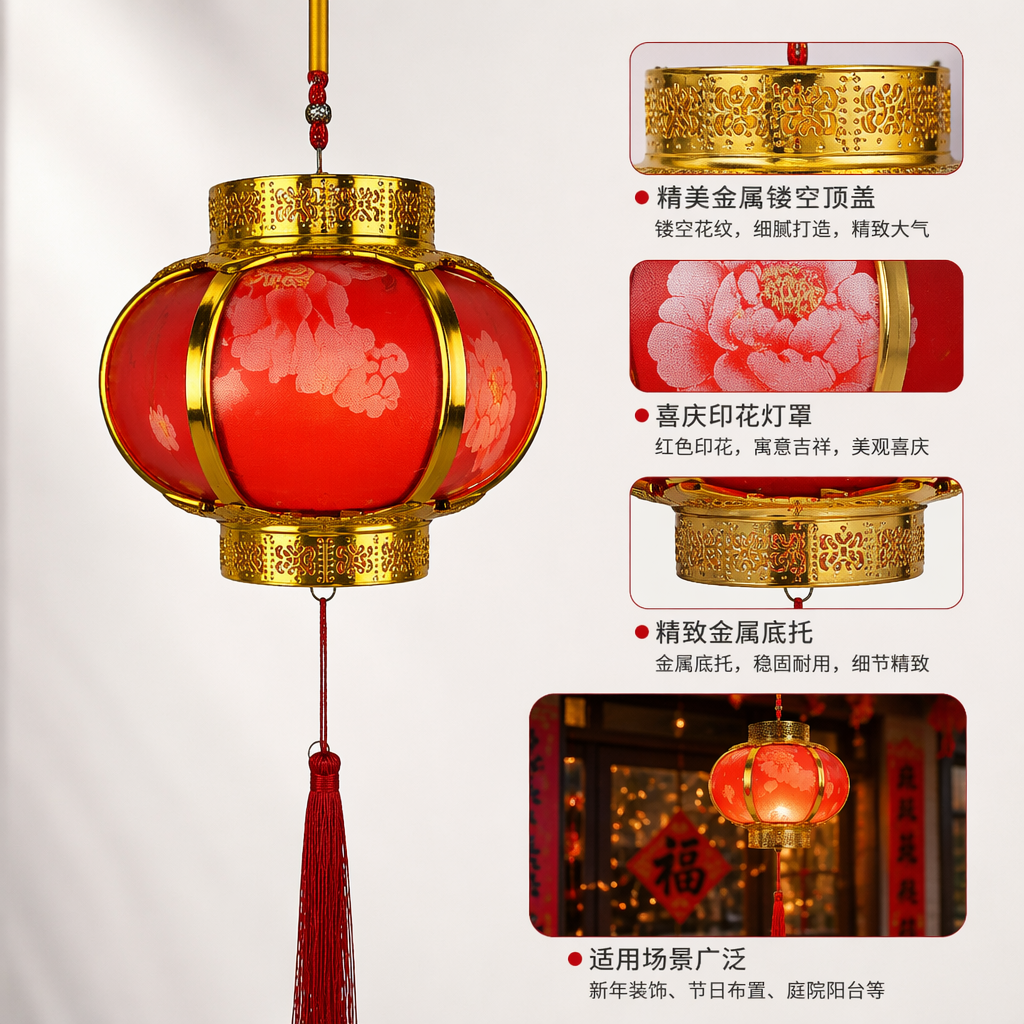 红色灯笼铁艺手工灯笼客厅玄关装饰春节元宵节挂饰