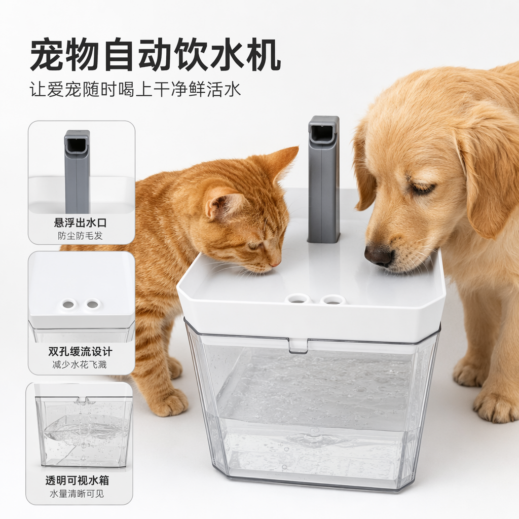 White, yellow, grey and transparent four-color smart pet feeding and drinking water dispenser