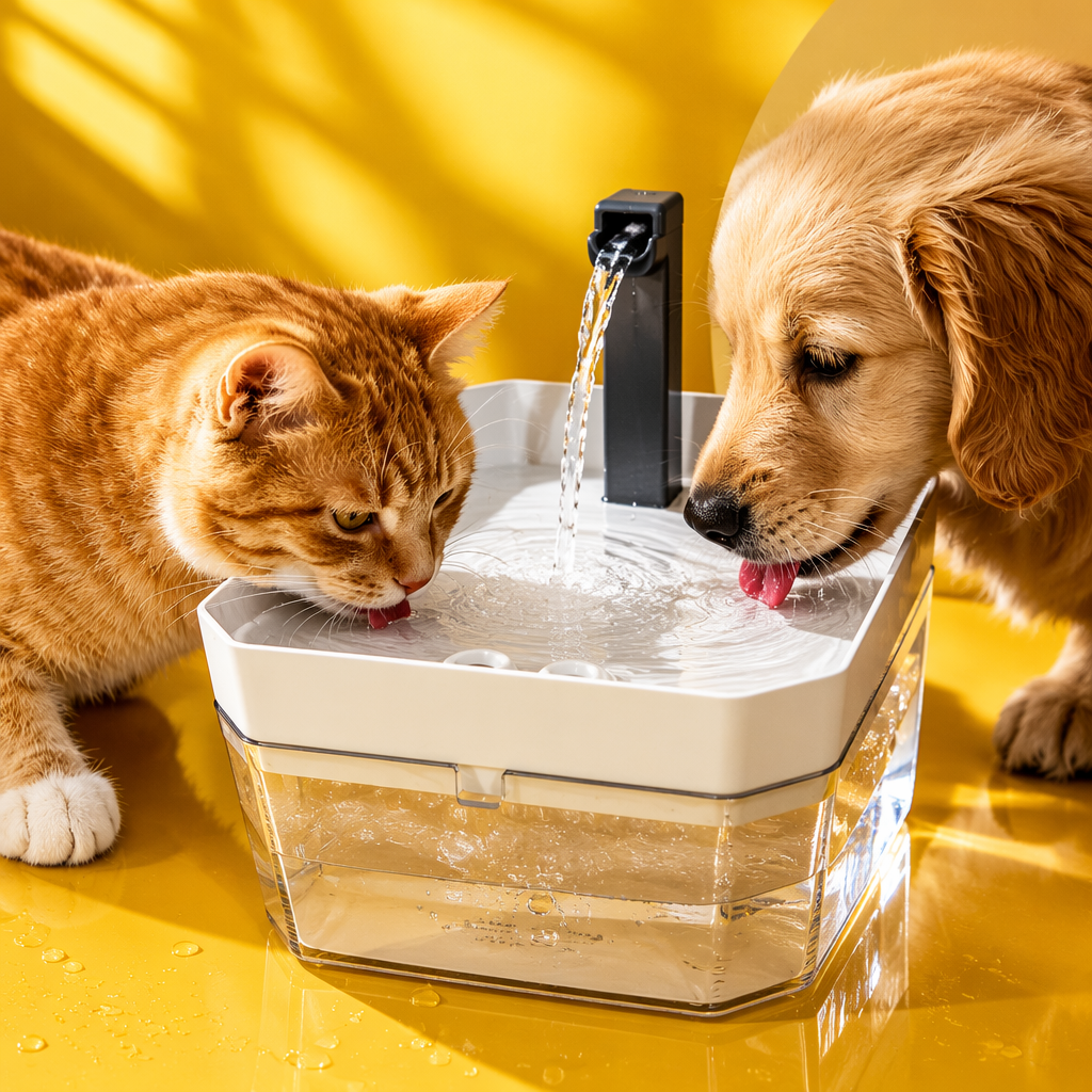 White, yellow, grey and transparent four-color smart pet feeding and drinking water dispenser Specification image