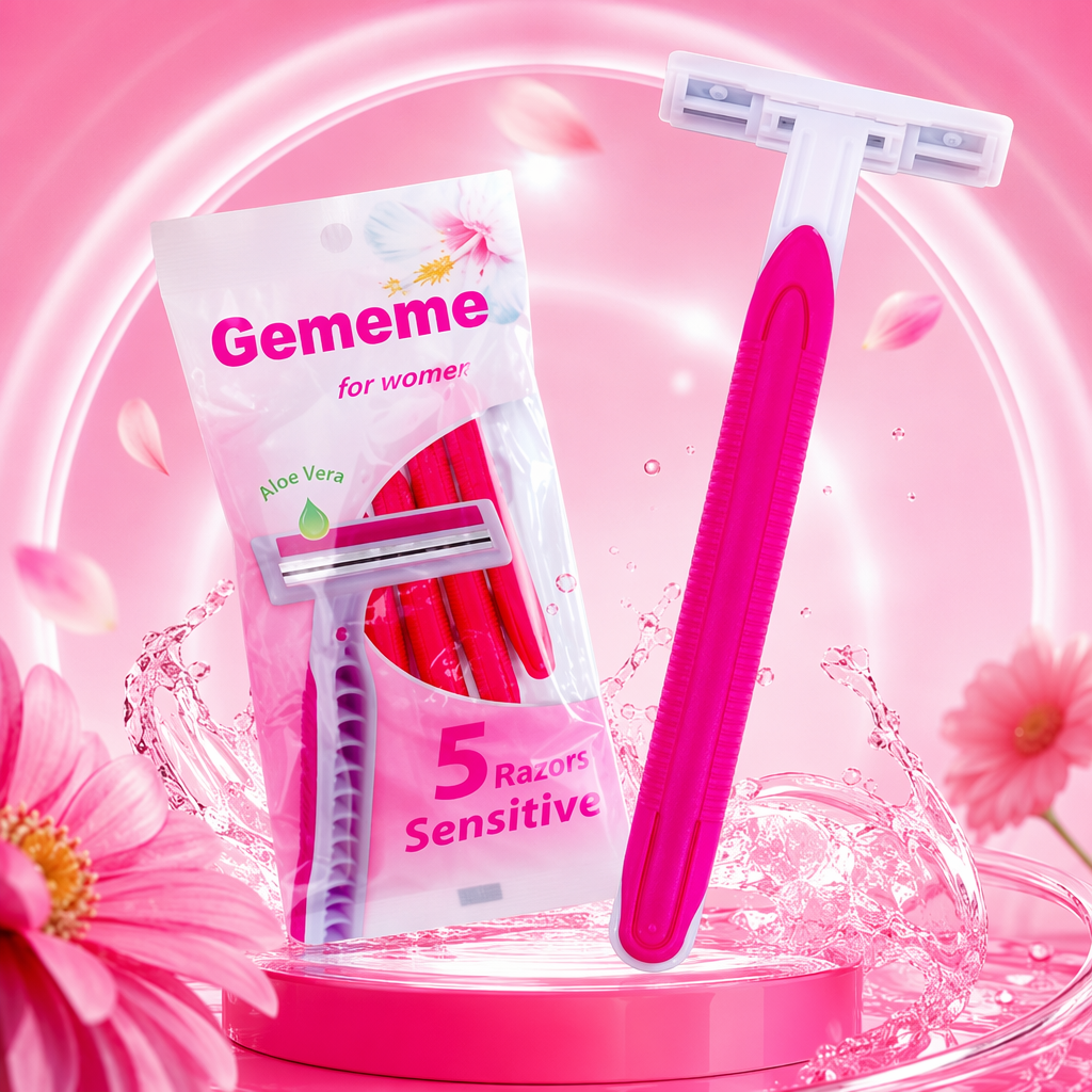 Pink ladies' shaving knife, flexible stainless steel blade, close-fitting curve design, portable travel outfit Specification image