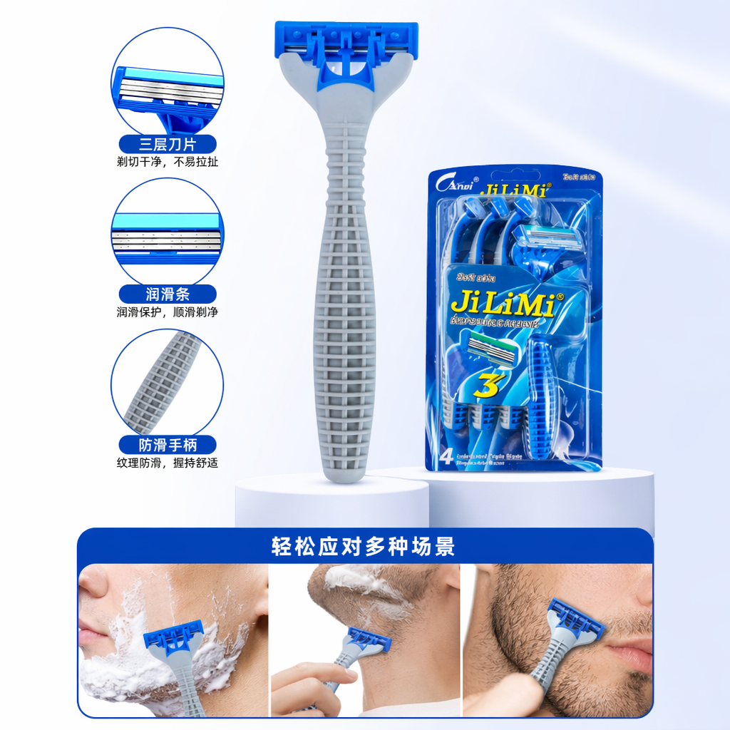 Navaja de afeitar azul y blanco para hombres con el paquete original incluido