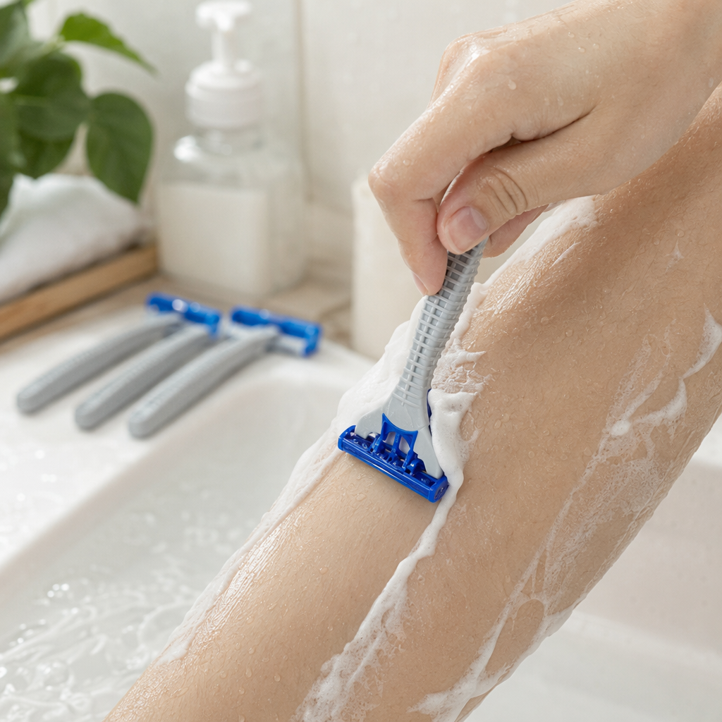 Navaja de afeitar azul y blanco para hombres con el paquete original incluido details Picture