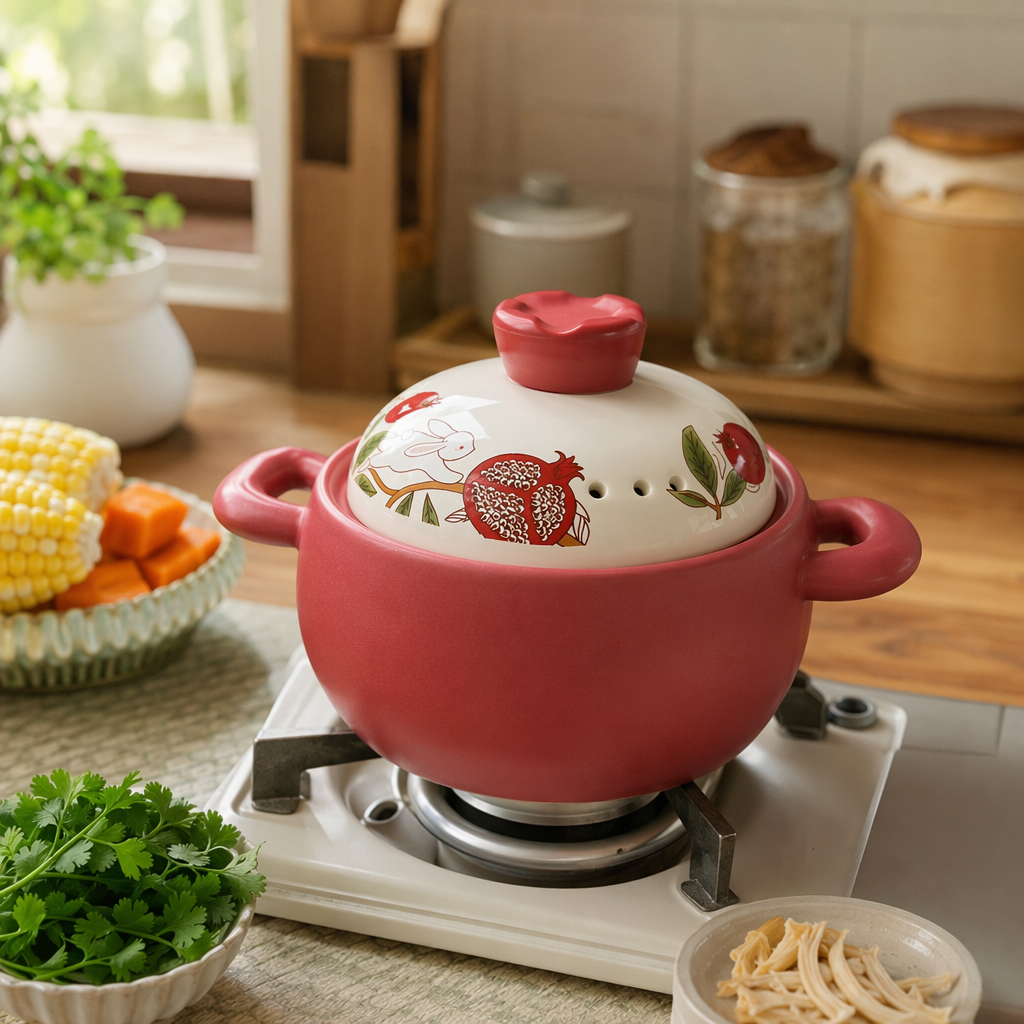 The red clay pot is a household ceramic soup pot and stew pot that can withstand high temperatures and prevent scalding details Picture