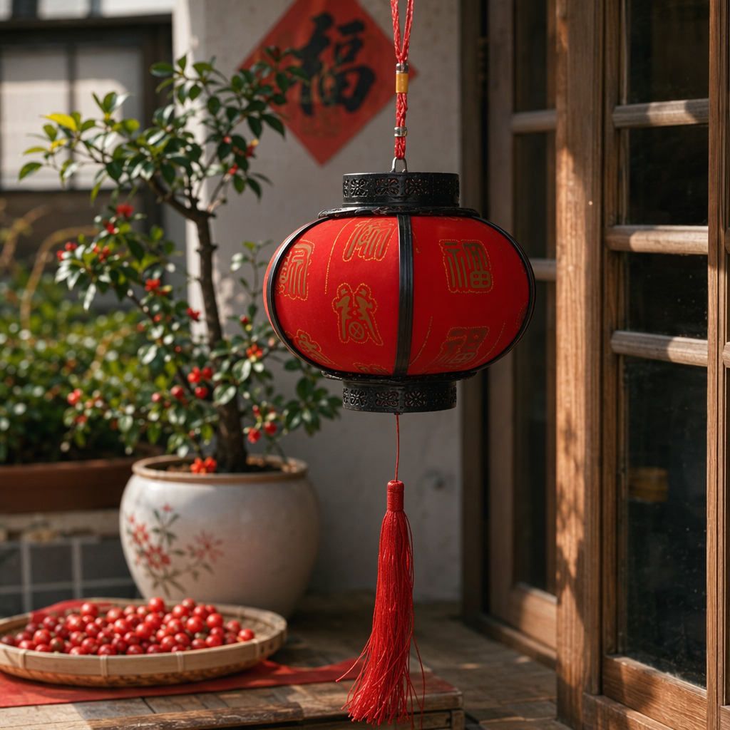 Red lantern iron handcrafted hanging decoration for the living room entrance hall, festive decoration details Picture