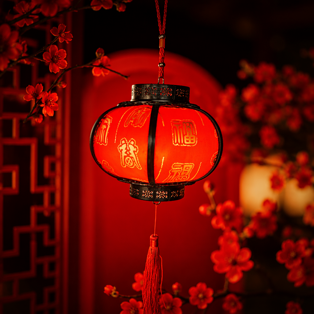 Red lantern iron handcrafted hanging decoration for the living room entrance hall, festive decoration Specification image
